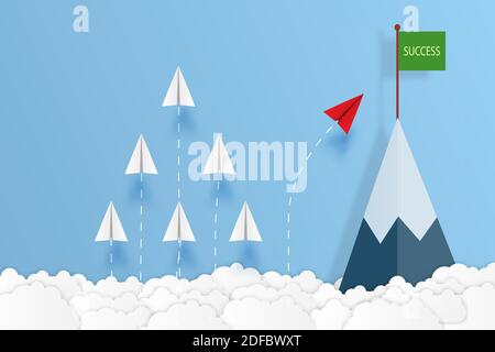 Paper plane go to success goal vector business financial concept start up, leadership, creative idea symbol paper art style with copy space for text. Stock Vector