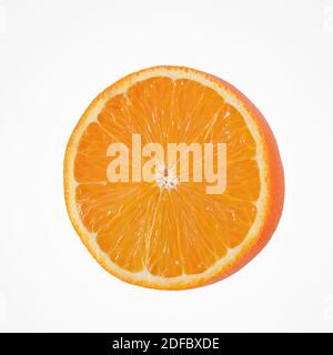 Fruit citrus composition. Juice colorful half an orange isolat on blank studio background. Stock Photo