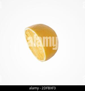 Fruit citrus composition. Juice colorful half an lemon isolat on blank studio background. Stock Photo