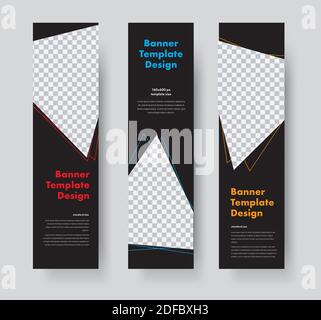 Vector vertical web banners design with triangular elements for photo. Templates black color standard size. Set Stock Vector