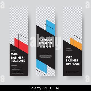Vector vertical web banner templates with diagonal elements for photo and stroke. Design in black standard size. Set Stock Vector