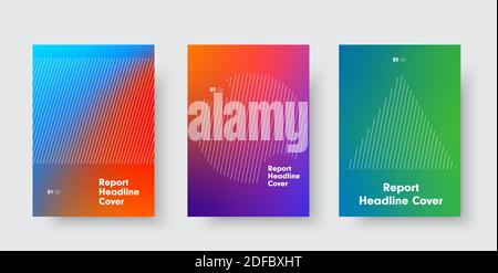 Templates for minimalistic vector cover with a gradient on the background and a circle, a triangle and a rectangle of diagonal lines. Design for repor Stock Vector