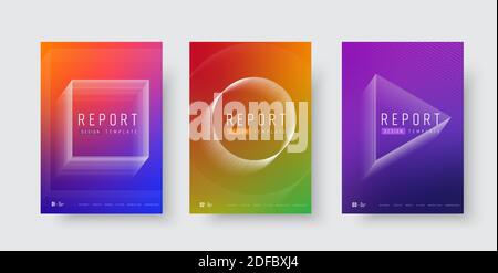 Set of vector modern covers for reports and catalogs with gradient and geometric shapes of lines. Design templates with abstract elements for printing Stock Vector