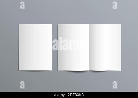 Vector mockup bi-fold catalog for the presentation of the design. Template of open and closed brochure isolated on background. Stock Vector