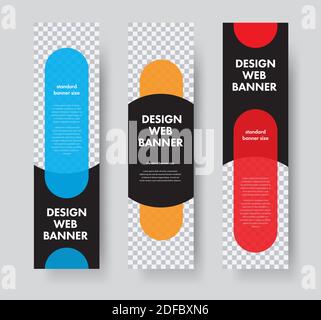 Set of vector vertical web banners with with place for photo and colored rectangles with rounded corners. Design in black standard size with a semicir Stock Vector