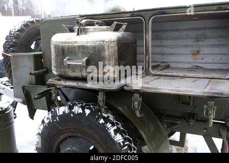 Mobile russian military field kitchen in winter Stock Photo