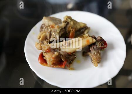Bozbash Armenian meat on white plate in restaurant Stock Photo