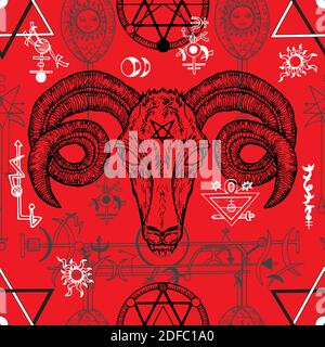 Occult and esoteric vector engraved illustration, tattoo gothic and wicca concept with mystic symbols. Stock Vector