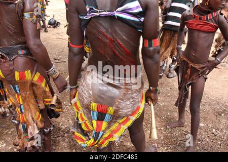 Ethiopia, open wounds of the whiplash during the bull jumping ceremony (Ukuli ritual) by the Hamer Hamar tribe Stock Photo