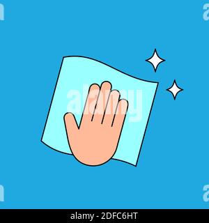 Hand and cleaning cloth. Wipe to disinfect surfaces. Coronavirus prevention. Housekeeping services. Wiping rag symbol. Disinfection. Vector, flat Stock Vector