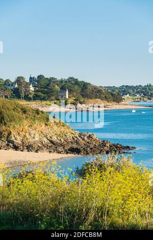 France, Cotes d'Armor, Emerald Coast, Saint-Jacut-de-la-Mer, Haas beach seen from Pointe du Chevet Stock Photo