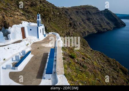 Greece, Western Cyclades, Santorini, Fira village, San Antonio cave hermitage Stock Photo