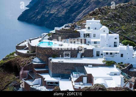 Greece, Western Cyclades, Santorini, Fira village, luxury resort Stock Photo