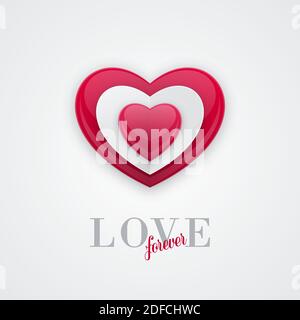 3d shiny bead shaped heart shape on red background. Valentines Day banner design, shiny love concept. Stock Vector