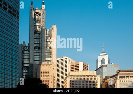 Cityscape of modern office buildings at Central distrcit in Hong Kong, China Stock Photo