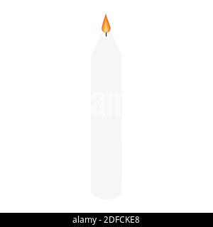 Vector white paraffin or wax burning party candle icon isolated on white background. Design template, clipart Stock Vector