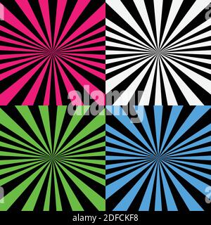 Vector illustration psychedelic spiral set with radial rays, comic effect, vortex background. Hypnotic spiral Stock Vector