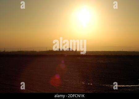 Campos de arroz al atardecer. Stock Photo