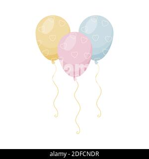 Three cartoon balloons with heart pattern. Vector illustration Stock Vector