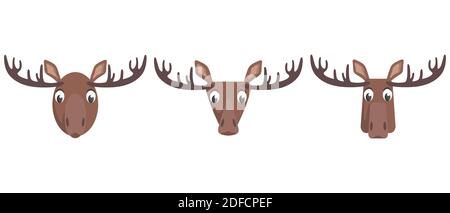 Set of cartoon moose. Different shapes of animal faces. Stock Vector