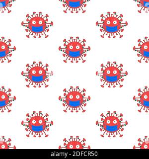 Christmas seamless pattern made from coronavirus bacteria character in face mask. Stock Vector