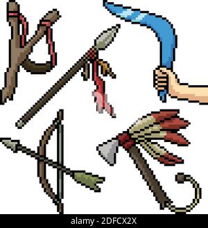 pixel art set isolated ancient weapon Stock Vector