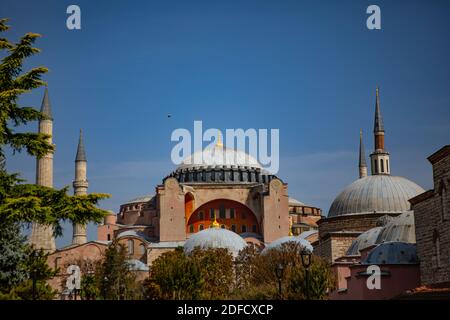 Istanbul, Turkey - September 2020: Hagia Sophia or Ayasofya is the former Greek Orthodox Christian patriarchal cathedral, later an Ottoman imperial mo Stock Photo