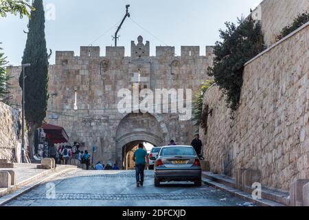 The Lions' Gate,  St. Stephen's Gate or Sheep Gate, located in the Eastern Wall of Jerusalam old City, Islamic quarter, the entrance marks the beginni Stock Photo