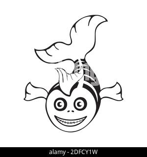 Cute fish skeleton. Halloween template for print, pattern. Stock Vector