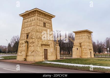 Egyptian Gate facade Architecture Pushkin welcome historic travel old town Stock Photo