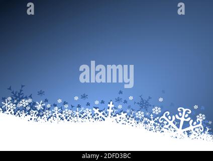 Christmas and new years vector greeting card with snowflakes on blue background Stock Vector