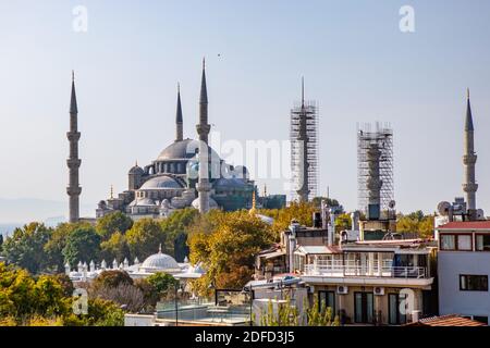 The Blue Mosque or Sultanahmet Camii  is the biggest mosque in Istanbul and is a great tourist attraction Stock Photo