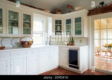 Luxury White Kitchen Interior in the Northeastern United States Stock Photo