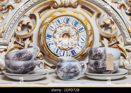 Nineteenth century still life with crockery items in an antique store Stock Photo