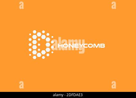 Abstract letter D, hexagon shapes honeyconb vector logo concept. Honeybee isolated icon on orange background. Digital technology developing startup Stock Vector
