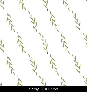 Green leaf branch seamless pattern for decoration design. Tropical nature. Vector drawing. Fantasy backdrop. Botanical art. Stock Vector