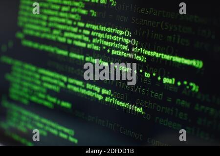 Close-up of computer monitor with text on the screen making updates in system Stock Photo
