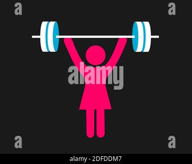 Fitness woman and girl is doing workout and physical training. Weightlifting and bodybuilding with heavy dumbbell and barbell. Vector illustration of Stock Photo