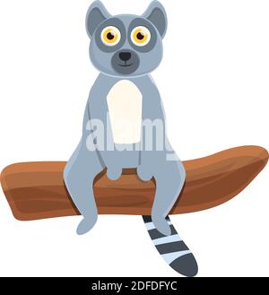 Lemur on tree branch icon. Cartoon of lemur on tree branch vector icon for web design isolated on white background Stock Vector