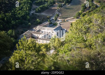 Aerial view of the monastery Senanque in the Maestral, Provence, France, Europe. Stock Photo