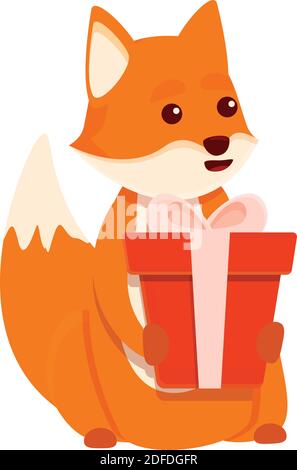 Fox gift box icon. Cartoon of fox gift box vector icon for web design isolated on white background Stock Vector