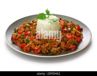 sac kavurma, Turkish sauteed spiced lamb and vegetables Stock Photo