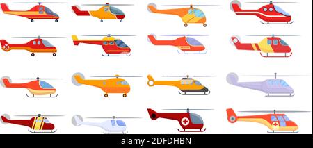 Rescue helicopter icons set. Cartoon set of rescue helicopter vector icons for web design Stock Vector