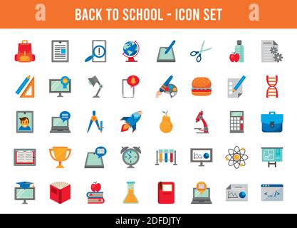 bundle of fourty back to school set icons with lettering vector illustration design Stock Vector
