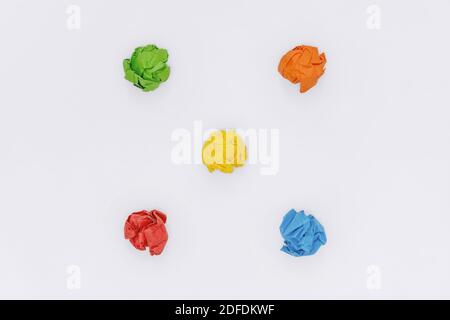 Overhead View of Multi Colored Crumpled Paper Ball Stock Photo