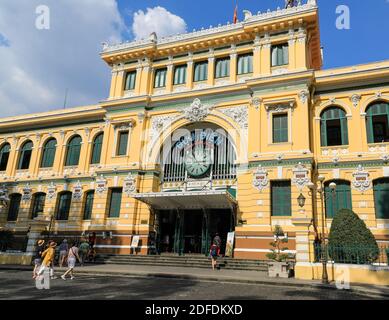 The exterior or outside of the Ho Chi Minh City Post Office, or the Saigon Central Post Office, Ho Chi Minh City, Vietnam, Asia Stock Photo