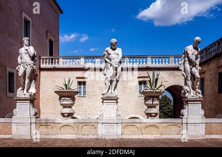 Italy Marche Macerata - Palazzo Bonaccorsi - Civic Museum - external - architectures Statuas Stock Photo