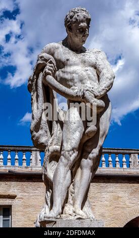 Italy Marche Macerata - Palazzo Bonaccorsi - Civic Museum - external - architectures Statuas Stock Photo