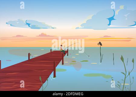 120+ Fishing Pier Sunset Stock Illustrations, Royalty-Free Vector