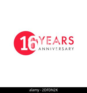 16 th anniversary numbers. 16 years old creative congrats. Cute congratulation concept. Isolated abstract graphic design template. Red digits. Up to 1 Stock Vector